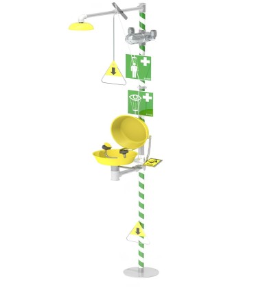 Pedestal safety shower with eye wash station without basin| MMF.fr