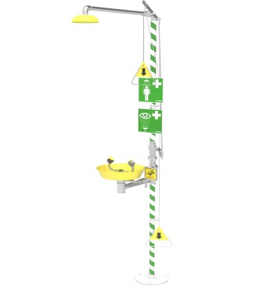 Pedestal safety shower with eye-wash station for ext| use MMF.fr