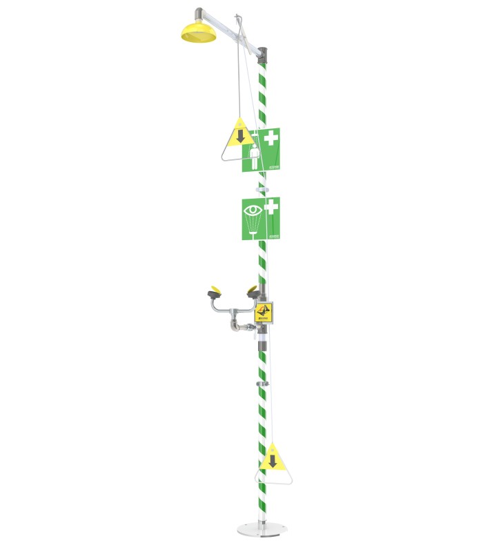 Floor-mounted safety shower with eye wash station without basin