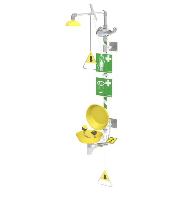 Wall-mounted safety shower with eye and face wash station 3880