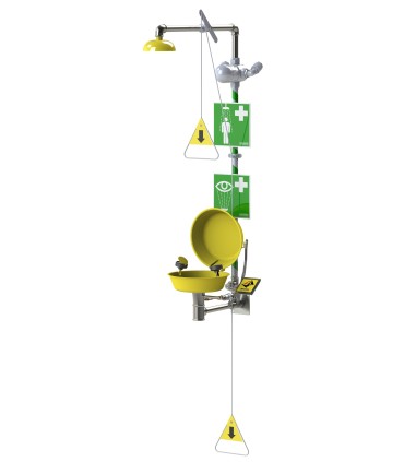 Wall-mounted safety shower with eye and face wash station | MMF.fr