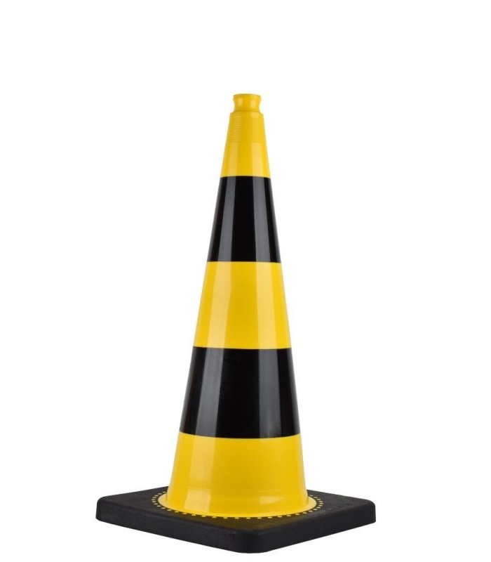 Yellow and black traffic cones for industry