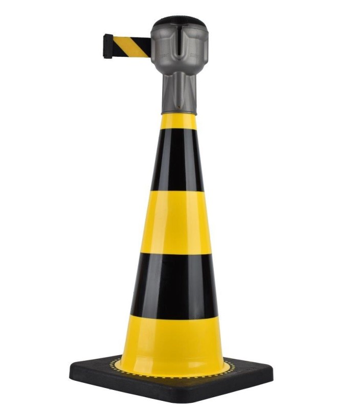 Yellow and black traffic cones for industry